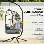 Hanging Egg Chair with Stand, Metal Frame and Adjustable Height, Dark Grey