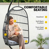 Hanging Egg Chair with Stand, Metal Frame and Adjustable Height, Dark Grey