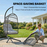 Hanging Egg Chair with Stand, Metal Frame and Adjustable Height, Dark Grey
