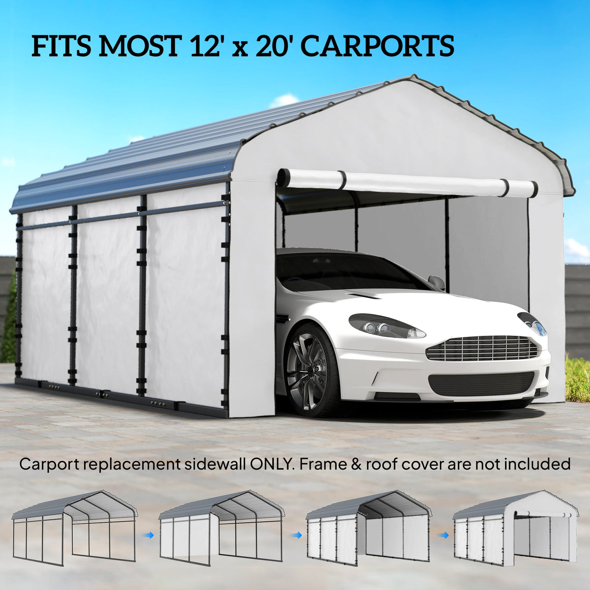 Carport Sidewall Panels Set of 4 for 12' x 20' Carports, White