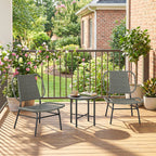 3 Piece Wicker Patio Bistro Set with 2 Armless Chairs and Steel Table, Grey