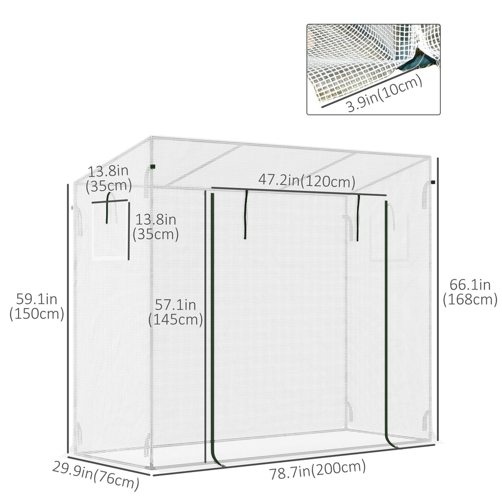6.6' x 2.5' x 5.5' Walk-in Greenhouse with Door and Window, White
