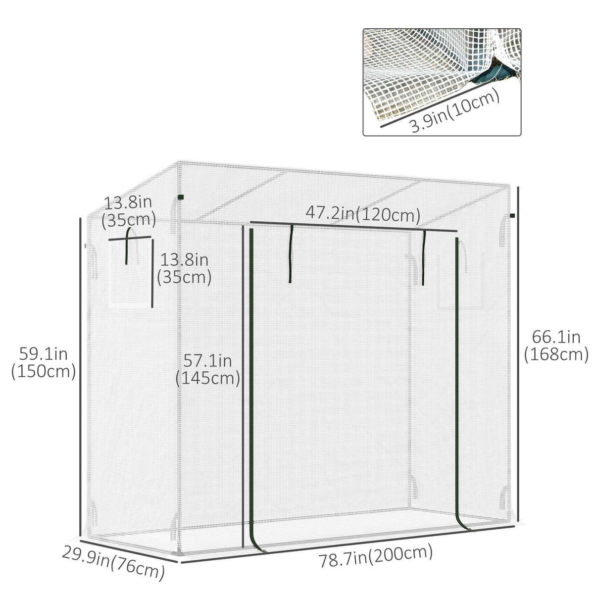 6.6' x 2.5' x 5.5' Walk-in Greenhouse with Door and Window, White