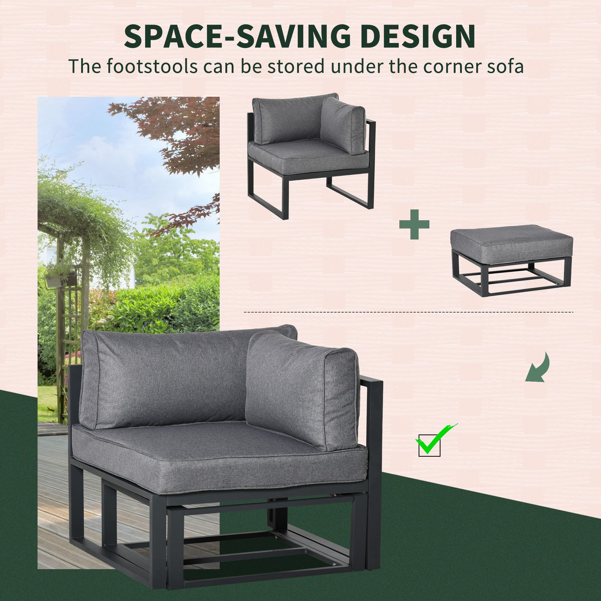 6pc Outdoor Patio Furniture Set with Daybed and Footstools, Grey