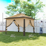 11' x 11' Pop Up Canopy with Double Roof and Mesh Sidewalls, Beige