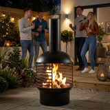 Chimney Fire Pit with Poker and Charcoal Grid, Black