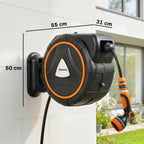 28+2m Retractable Wall-Mount Hose Reel with Auto Retraction & 180° Swivel, Orange