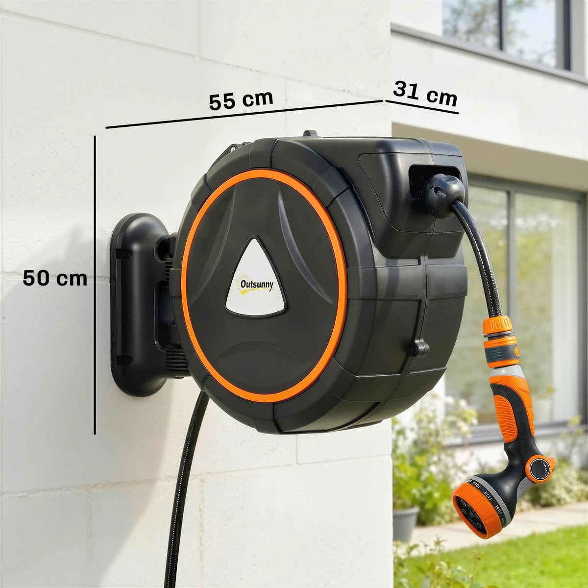 28+2m Retractable Wall-Mount Hose Reel with Auto Retraction & 180° Swivel, Orange