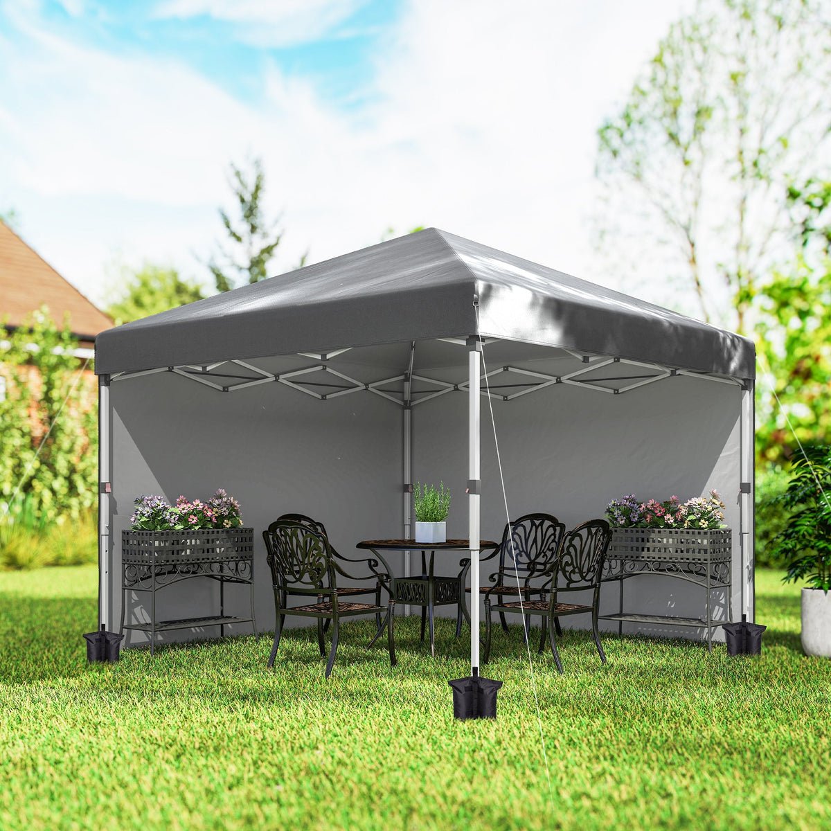 10' x 10' Pop Up Canopy Tent with Sidewalls and Roller Bag, Dark Grey