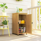 Wooden Garden Shed with Galvanised Top, Shelf and Door, Light Brown
