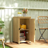 Wooden Garden Shed with Galvanised Top, Shelf and Door, Light Brown
