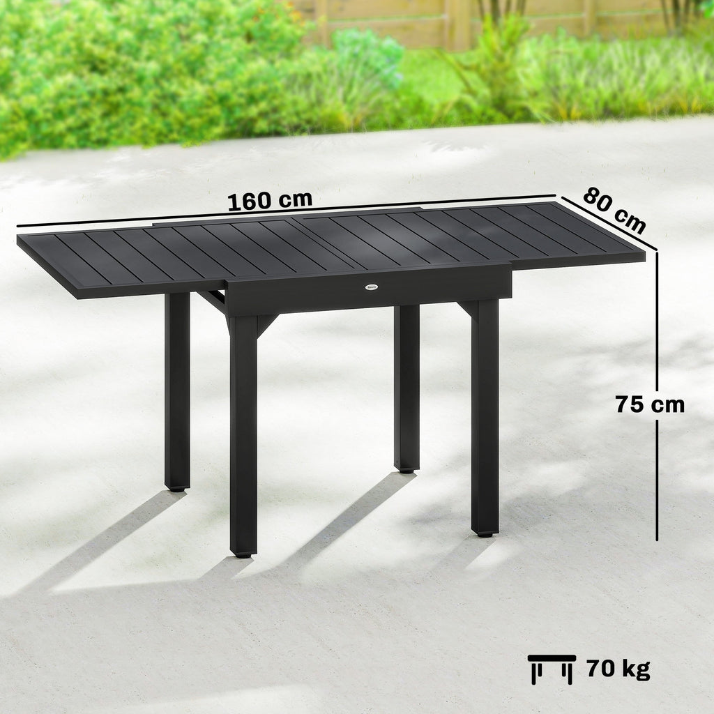 80-160 cm Extendable Aluminium Garden Table for 4-6 People, Black