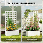 24" x 9" x 44.5" Raised Garden Bed with Trellis and Drainage, White