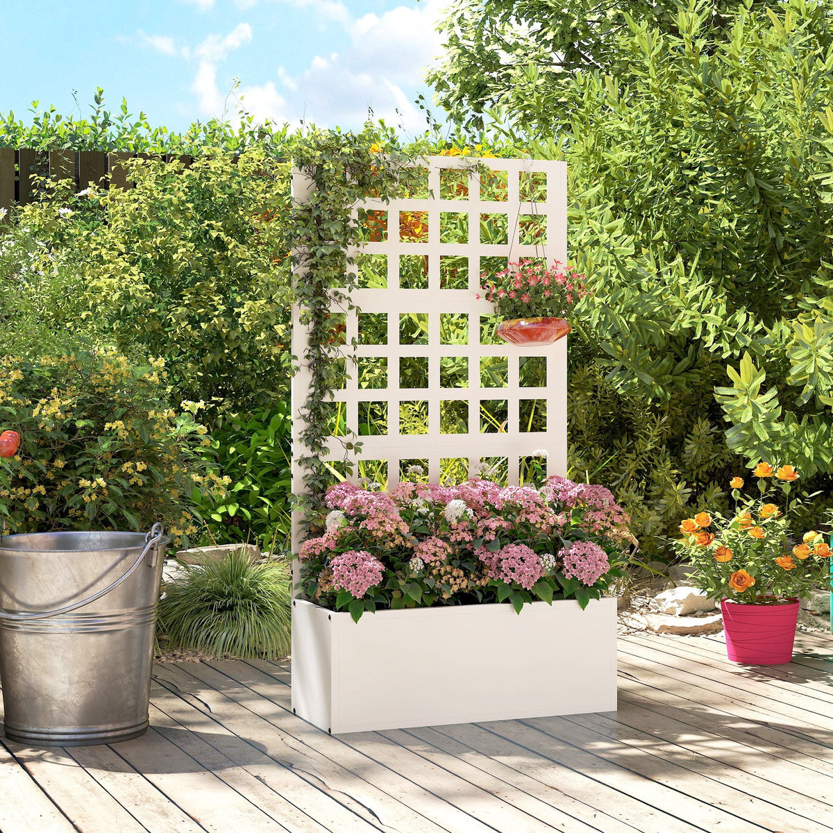 24" x 9" x 44.5" Raised Garden Bed with Trellis and Drainage, White