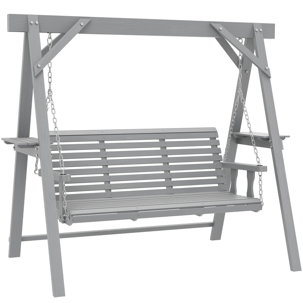 3 Seater Wooden Garden Swing Seat with Side Tables, Dark Grey
