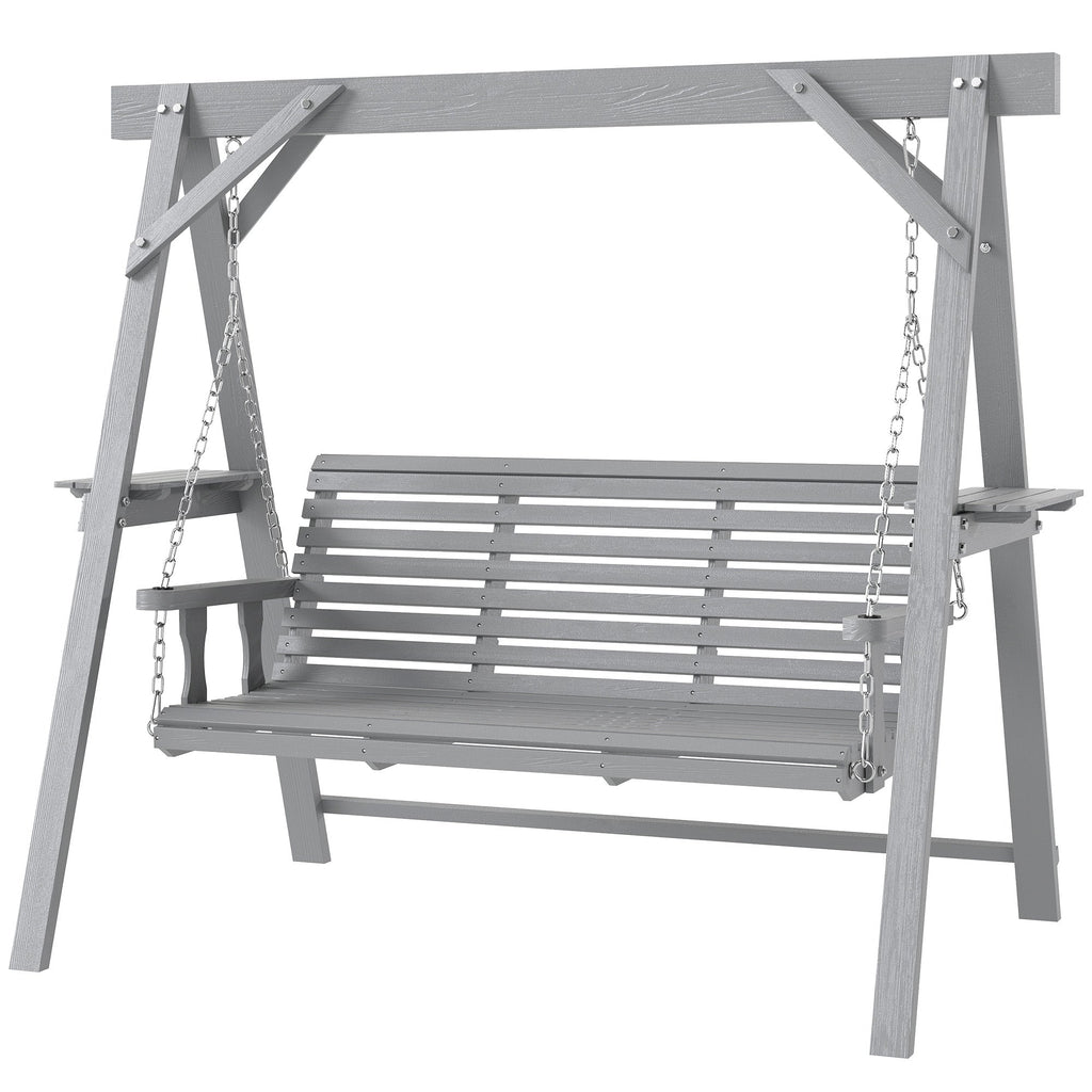 3 Seater Wooden Garden Swing Seat with Side Tables, Dark Grey