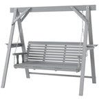 3 Seater Wooden Garden Swing Seat with Side Tables, Dark Grey