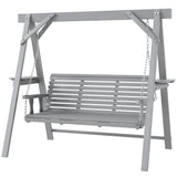 3 Seater Wooden Garden Swing Seat with Side Tables, Dark Grey