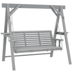 3 Seater Wooden Garden Swing Seat with Side Tables, Dark Grey