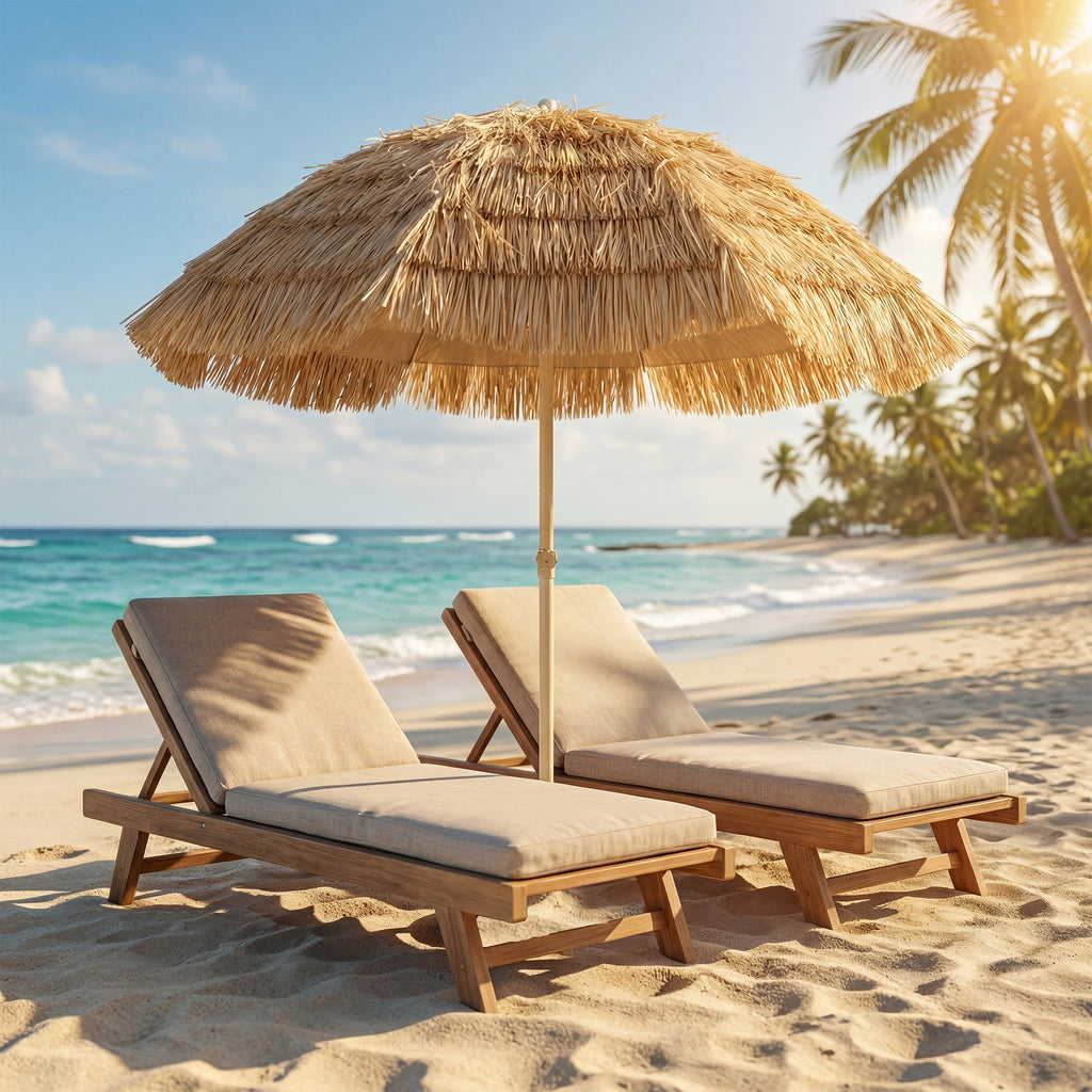 6FT Tiki Umbrella with 8 Ribs and Carry Bag, Khaki