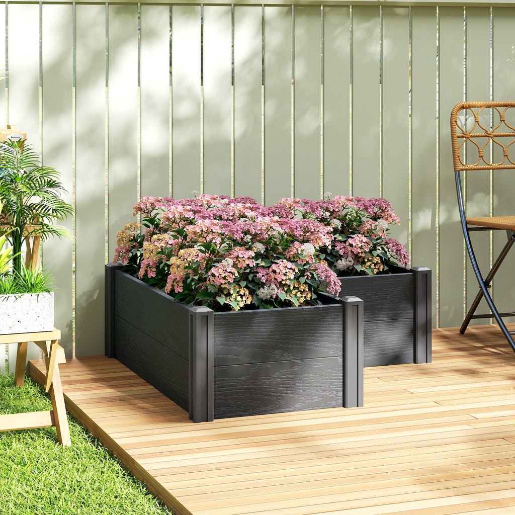3 x 3 x 1ft Vinyl Raised Garden Bed with Open Bottom, Grey Wood Effect