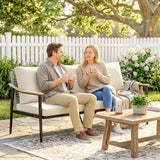3 Seater Rattan Sofa with Wood-Effect Armrests, Khaki