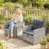 5-Piece Rattan Sofa Set with Ottomans, 2-Tier Glass Table, Grey/Dark Grey