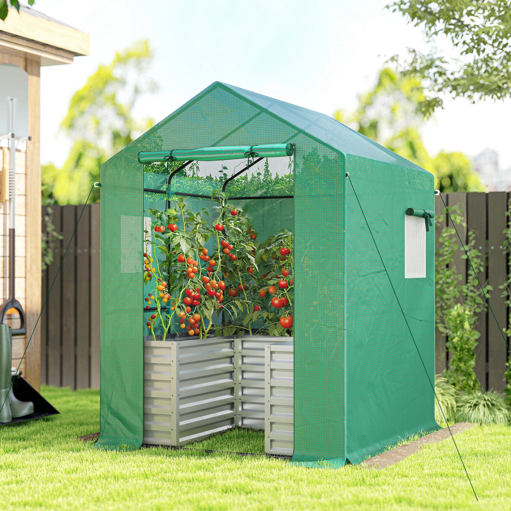 56" x 56" x 75" Raised Garden Bed Greenhouse with PE Cover, Green
