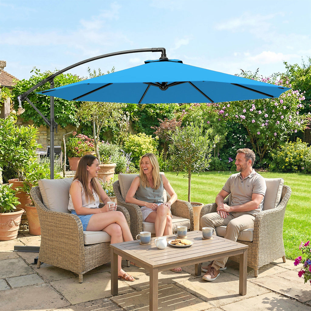3 m Cantilever Parasol with Cross Base and Crank Handle, Blue