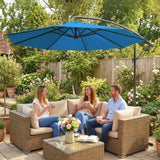 3 m Cantilever Parasol with Cross Base and Crank Handle, Blue
