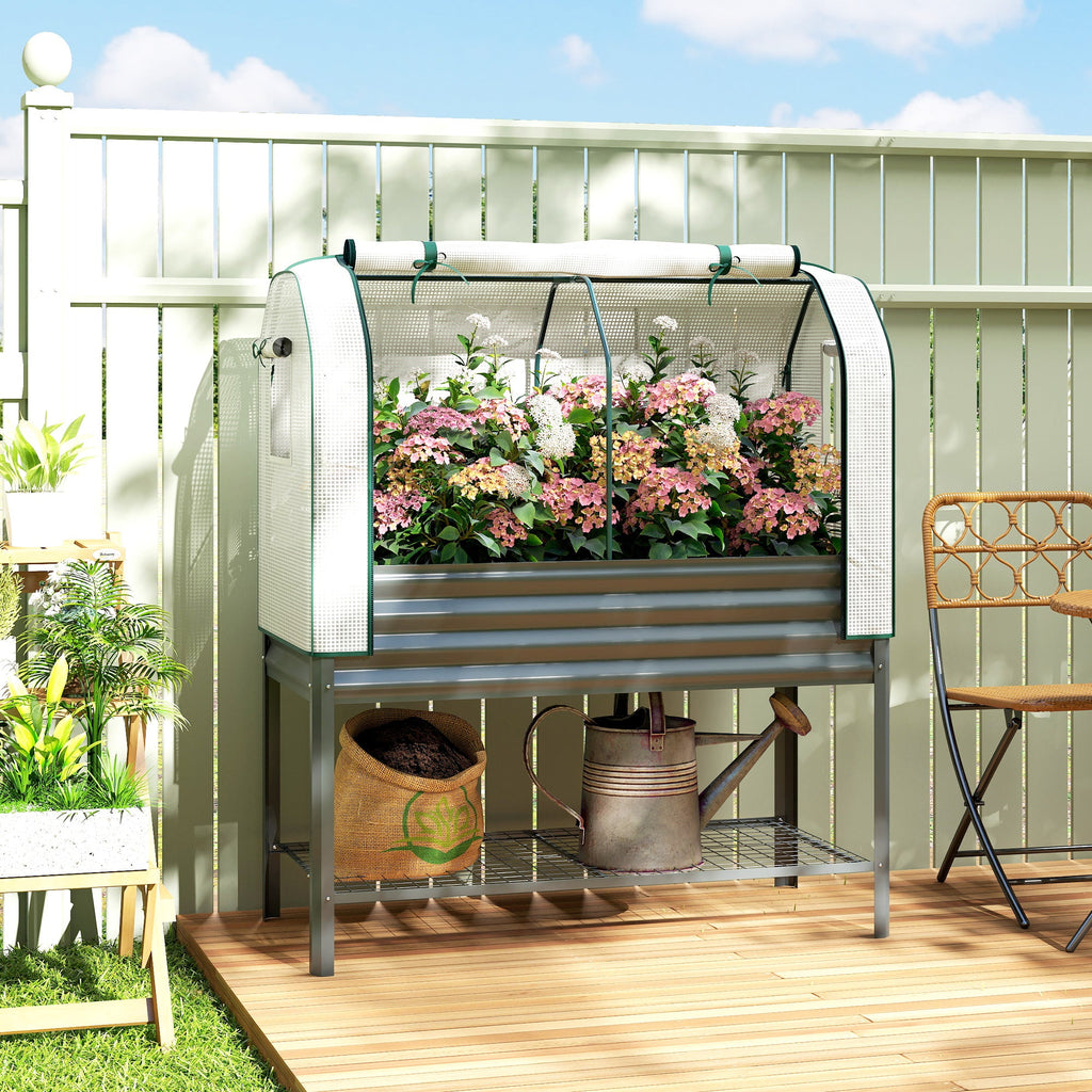 Galvanized Raised Garden Bed with Greenhouse Cover, Dark Gray