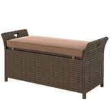 2-in-1 Patio Wicker Storage Bench, 29 Gallon with Cushion, Tan