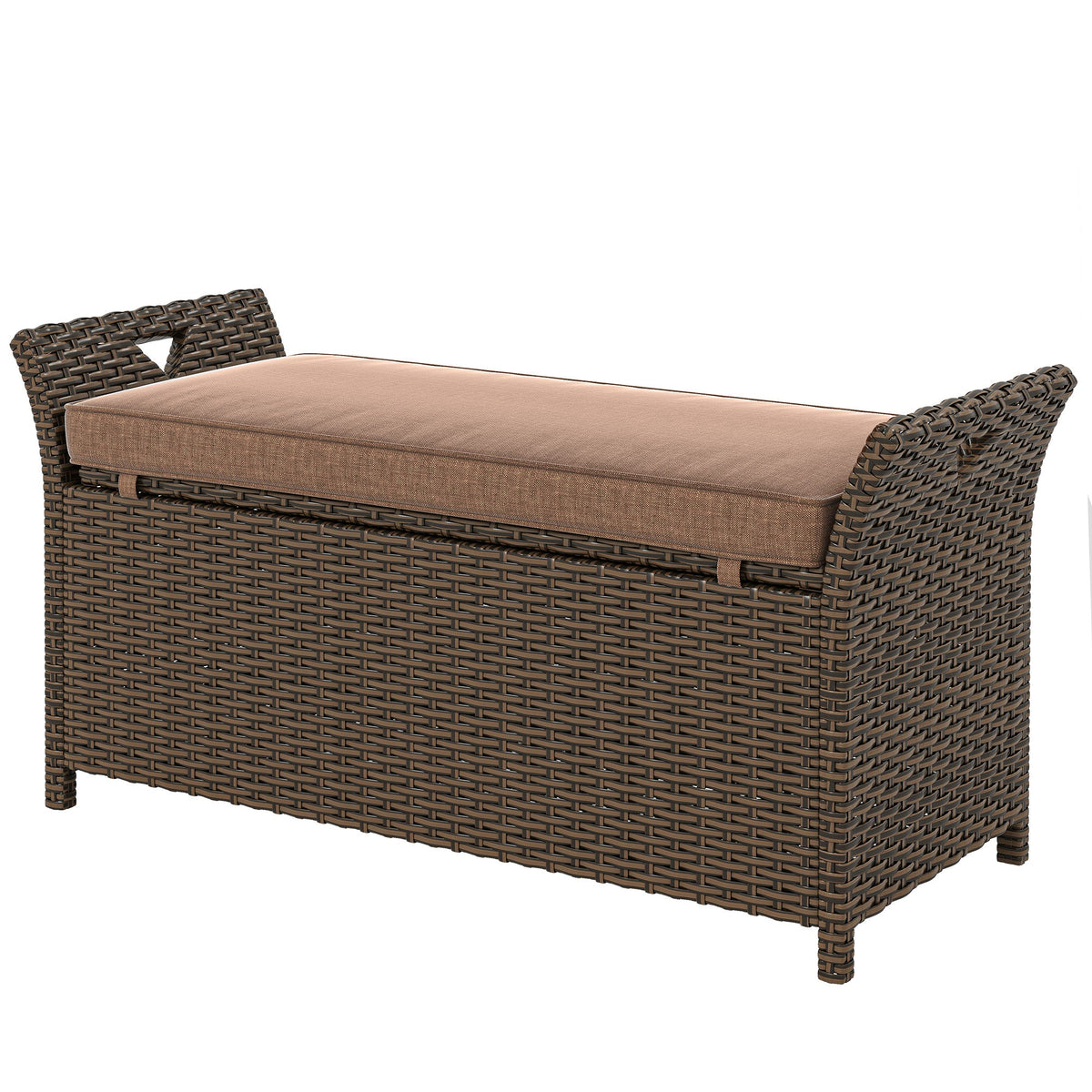2-in-1 Patio Wicker Storage Bench, 29 Gallon with Cushion, Tan