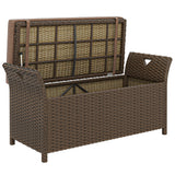 2-in-1 Patio Wicker Storage Bench, 29 Gallon with Cushion, Tan