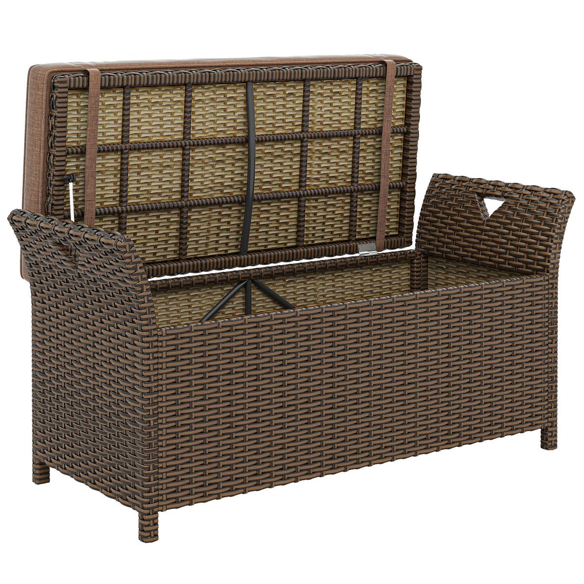 2-in-1 Patio Wicker Storage Bench, 29 Gallon with Cushion, Tan