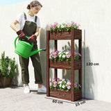 3-Tier Wooden Raised Planter with Liner, 60 x 25 x 120 cm