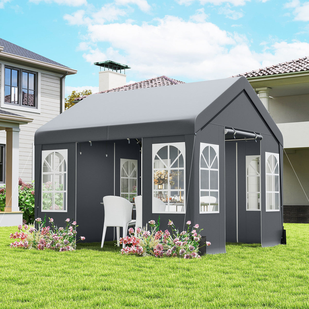 3 x 3 m Heavy Duty Garden Gazebo with Sides, Windows & 4 Weight Bags, Grey