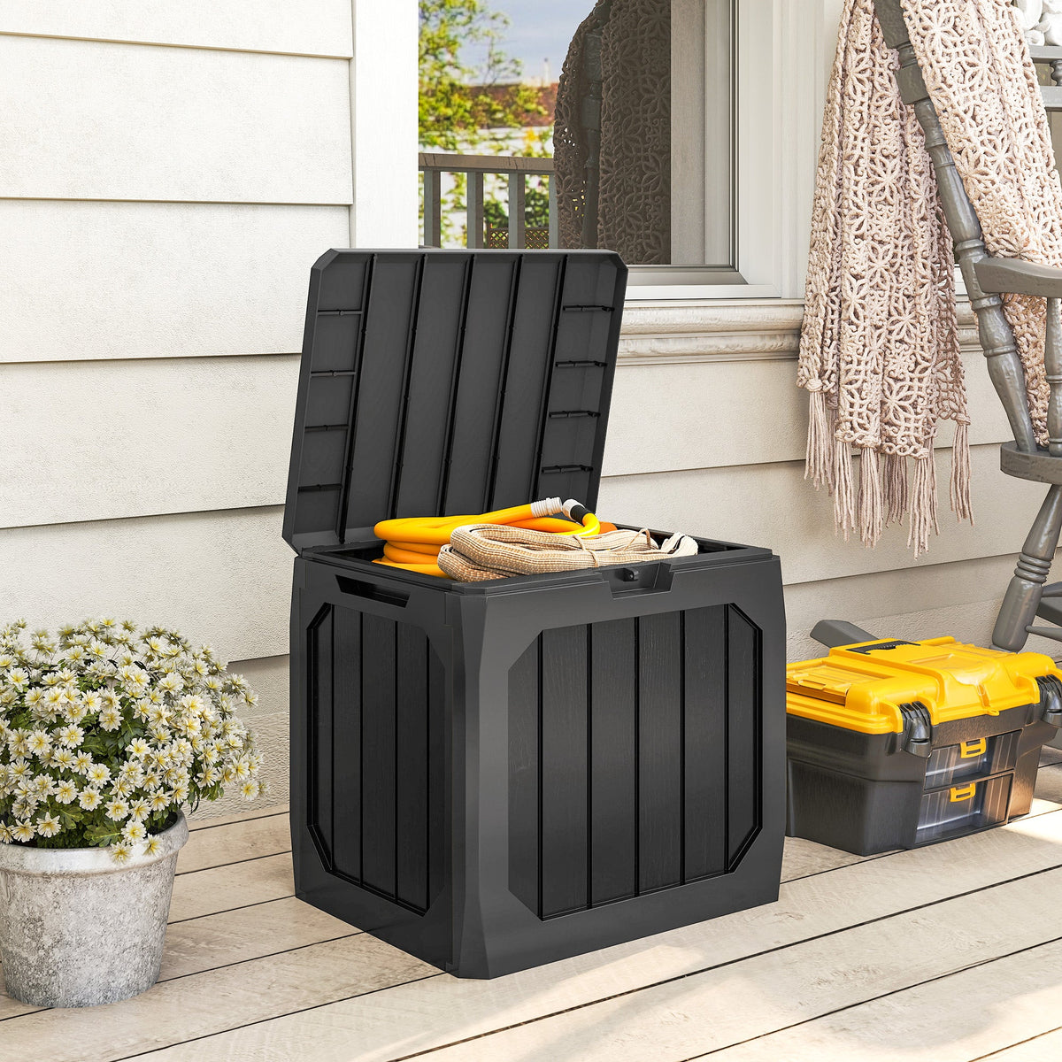 32 Gallon Plastic Deck Box with Handles, Black