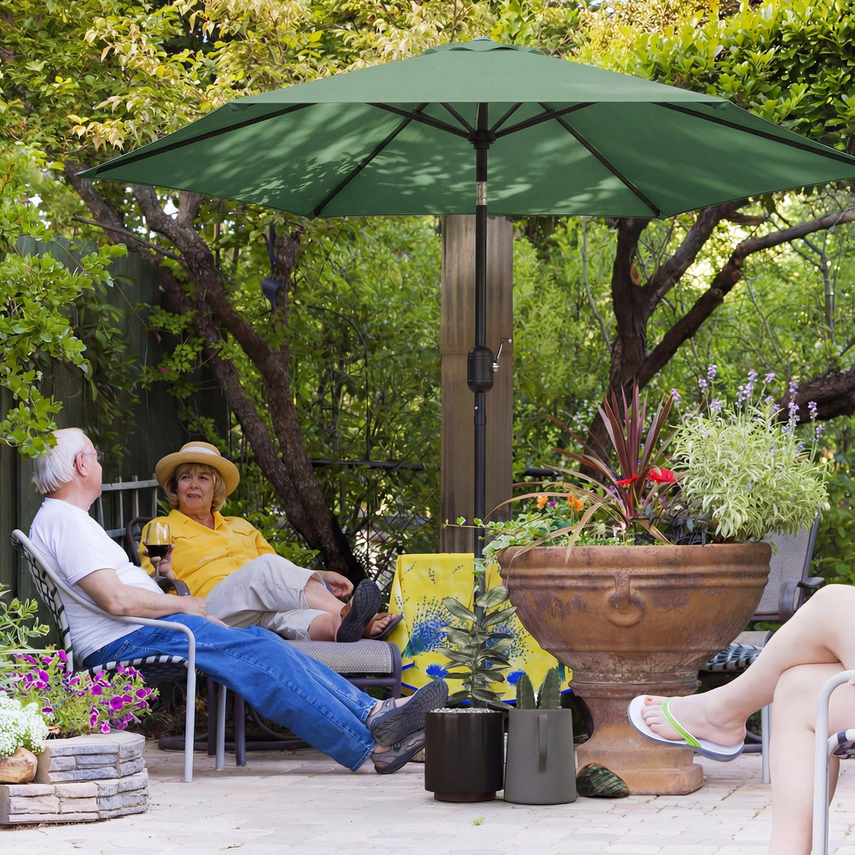 2.6 m Garden Parasol with Tilt, Crank, Vent & Aluminium Pole, Dark Green