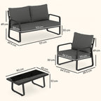 4-Piece Outdoor Sofa Set with Loveseat & 2 Chairs, Coffee Table, Black