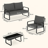 4-Piece Outdoor Sofa Set with Loveseat & 2 Chairs, Coffee Table, Black