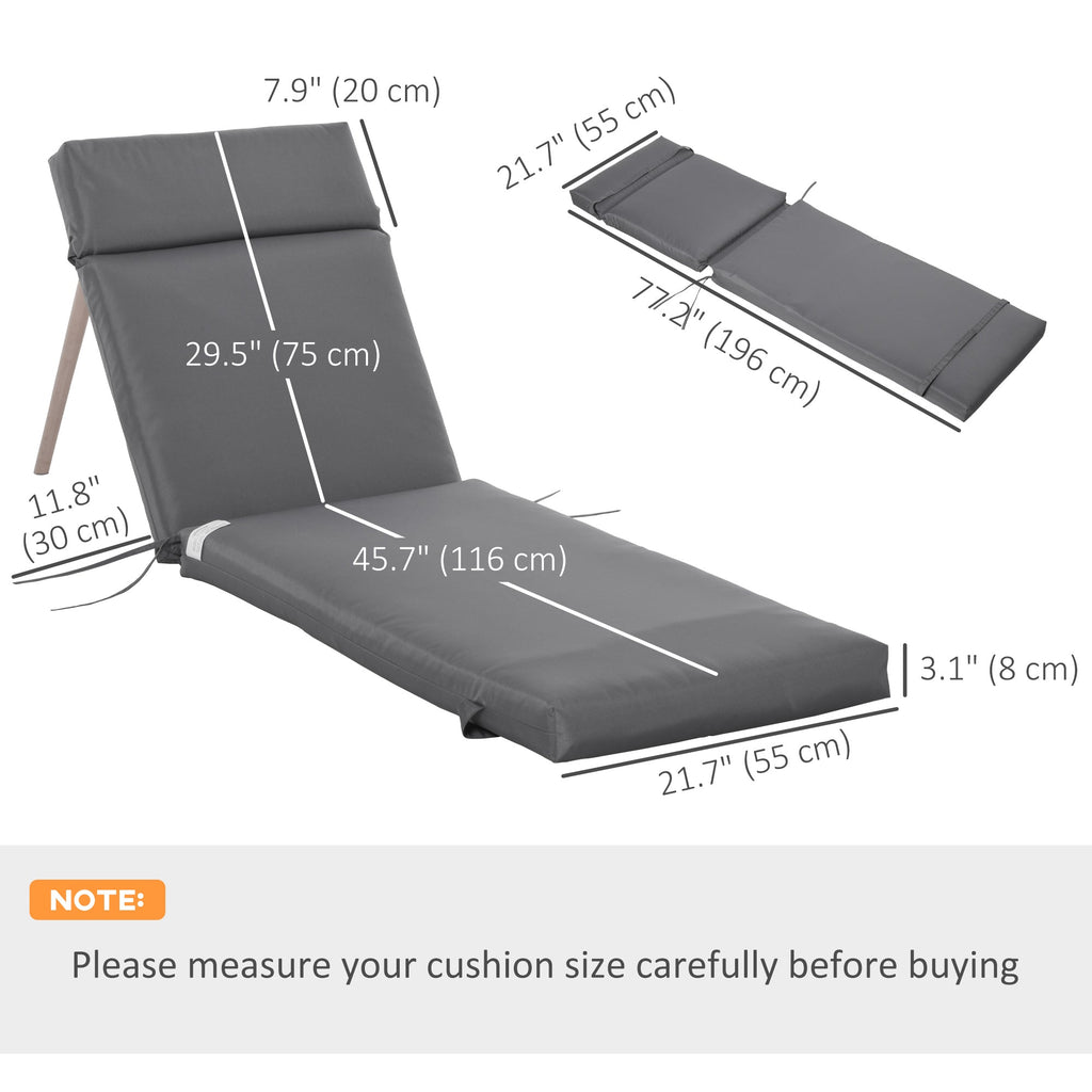 Set of 2 Outdoor Lounge Chair Cushions, 77.2" x 21.7", Dark Grey