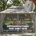 3 x 4 m Garden Gazebo with Double Roof, Netting & Curtains, Beige