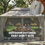 3 x 4 m Garden Gazebo with Double Roof, Netting & Curtains, Beige