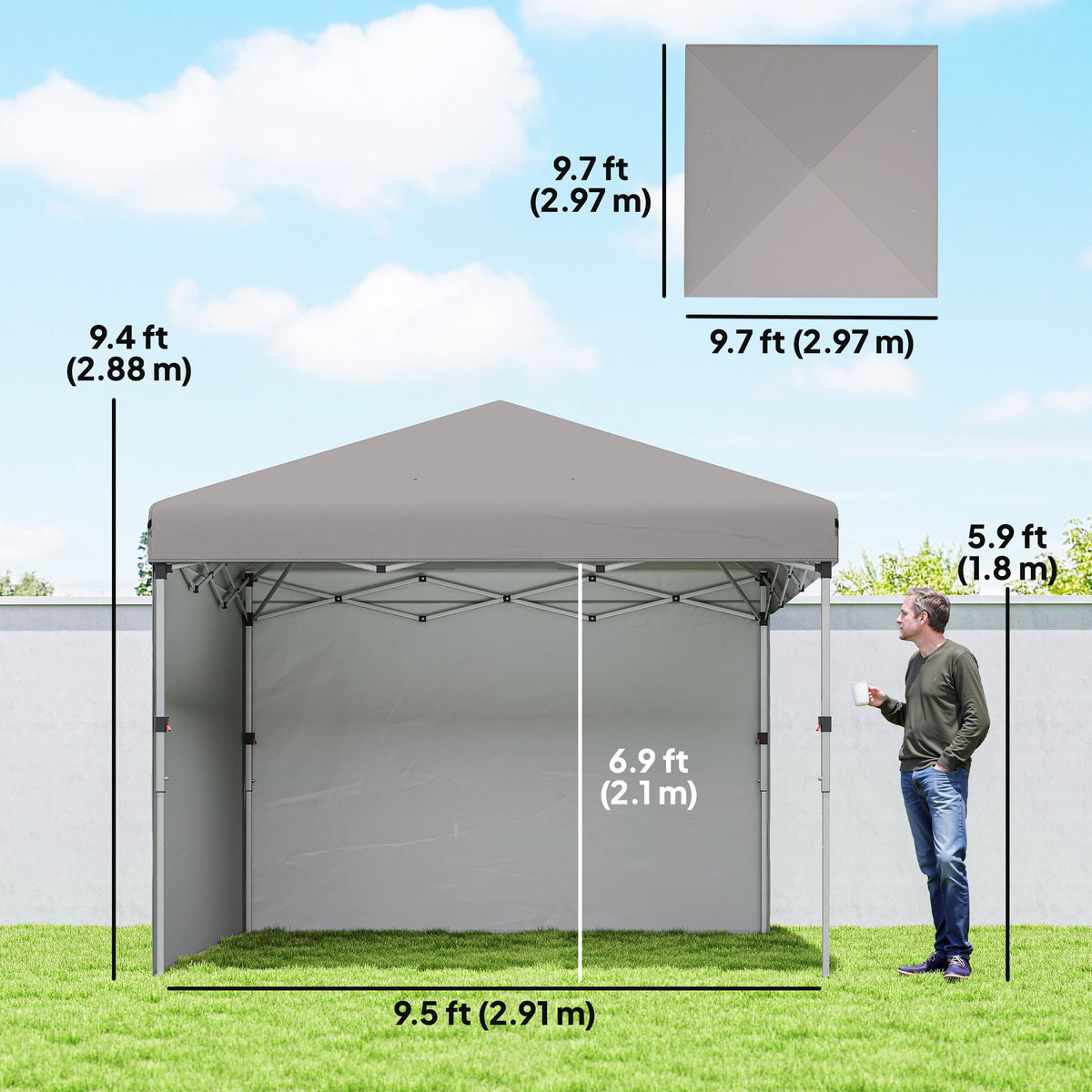 10' x 10' Pop Up Canopy Tent with Sidewalls and Roller Bag, Light Grey