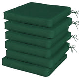 Set of 6 Chair Cushion Seat Pads with Straps, Green