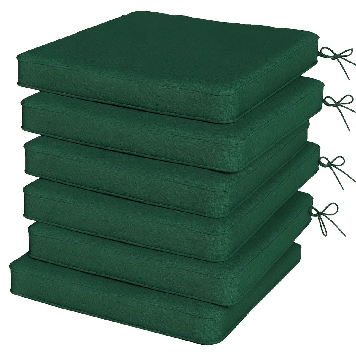 Set of 6 Chair Cushion Seat Pads with Straps, Green
