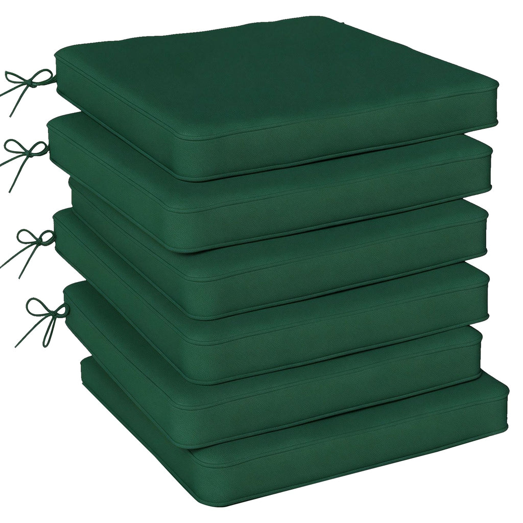 Set of 6 Chair Cushion Seat Pads with Straps, Green