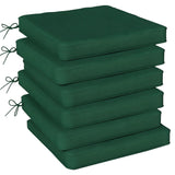 Set of 6 Chair Cushion Seat Pads with Straps, Green