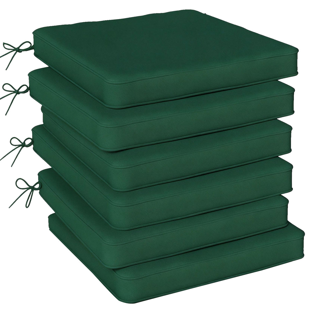 Set of 6 Chair Cushion Seat Pads with Straps, Green